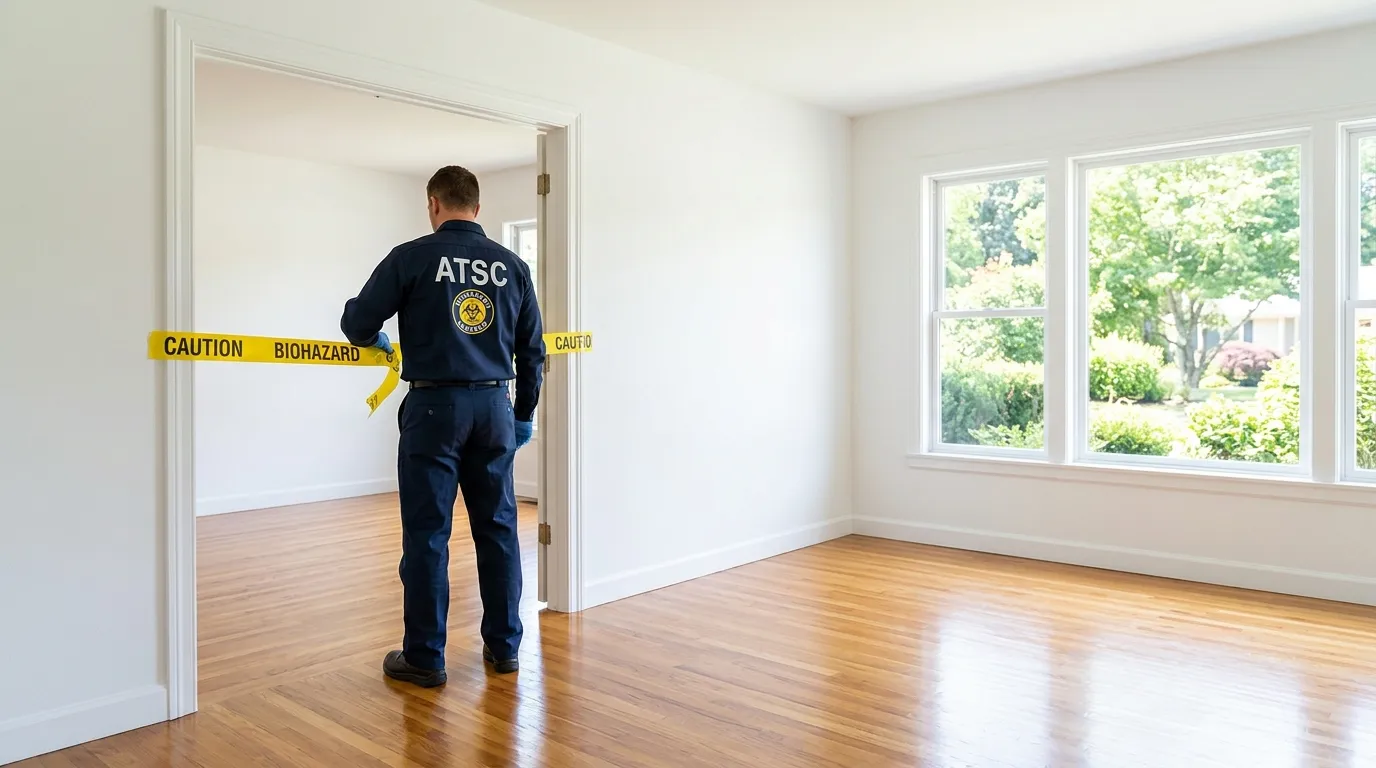 Certified biohazard cleanup crew performing Trauma Scene Cleanup in Riverhead